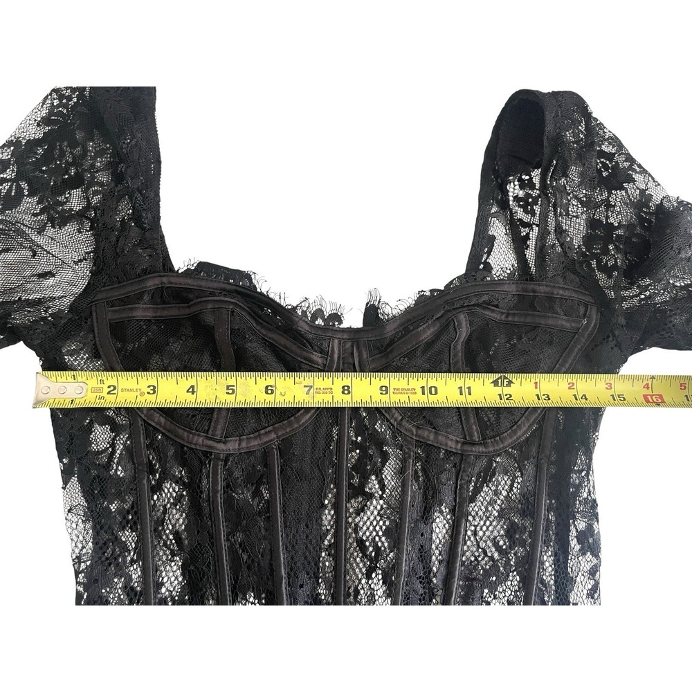 Black Sheer Lace Corset Top Boned Bustier Gothic Coquette Witchy Fairy Grunge M - Picture 12 of 13